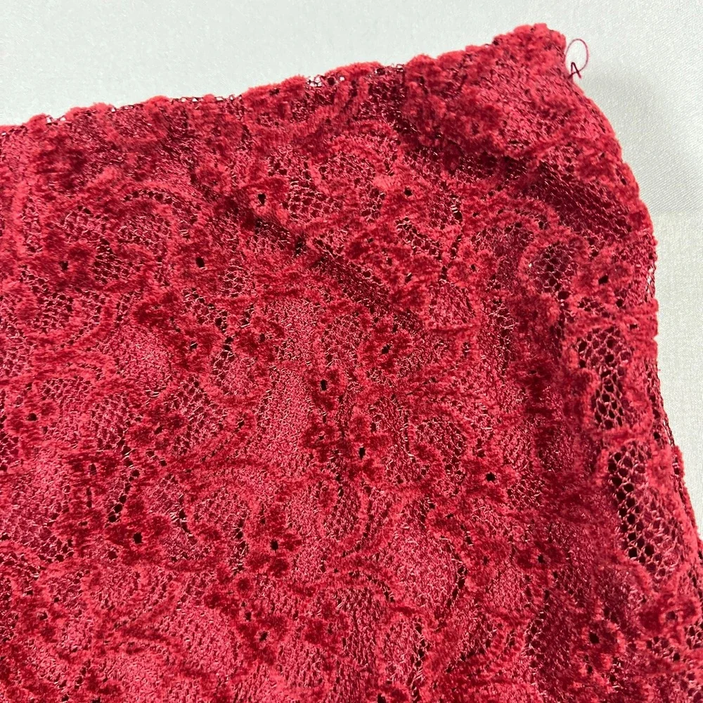 Pretty Little Thing Sheer Lace Flared Leg Pants Womens 8 Maroon High Waisted